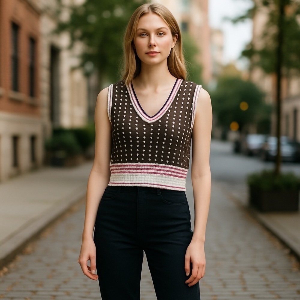Cartonnier Anthropologie The Mini Vest Cropped Wool Blend Sweater Size Large - Picture 5 of 5